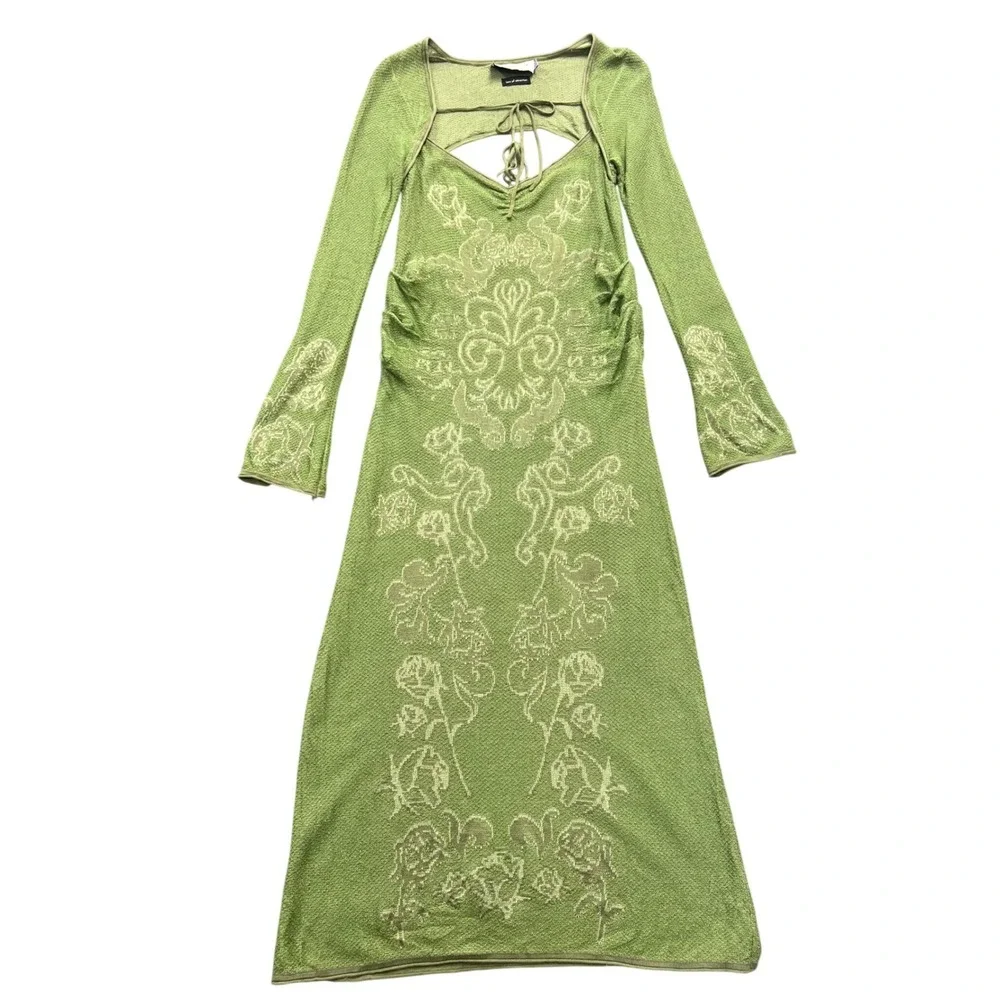 House of Sunny Law of Attraction Green Floral Jacquard Knit Midi Dress US 8 - Picture 1 of 14